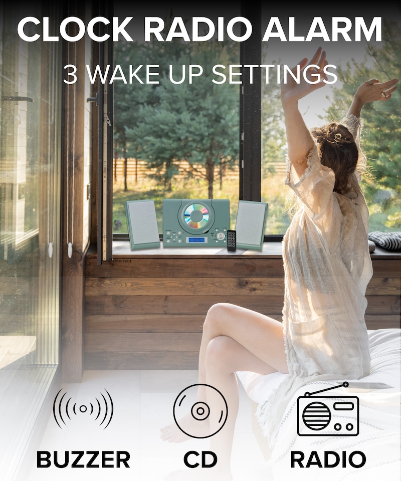 image 1 of CD Player with Speakers - HiFi System for Home with Radio, USB, MP3, Clock Alarm & Remote - Compact Stereo System with Wall Mount Design - Small CD Players for Home - GTMC-101