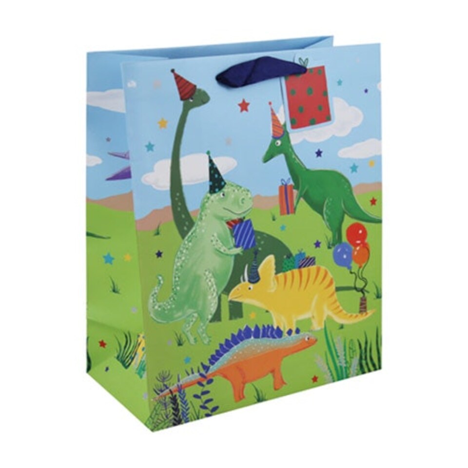 Dinosaur Birthday Scene Large Green Gift Bag 33cm