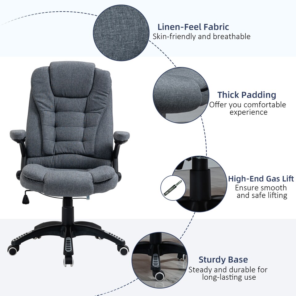 image 1 of Vinsetto Executive Office Chair, Linen Ergonomic Desk Chair, Swivel Computer Chair with 130 Reclining Back, Adjustable Height and Armrests for Home and Work, Grey