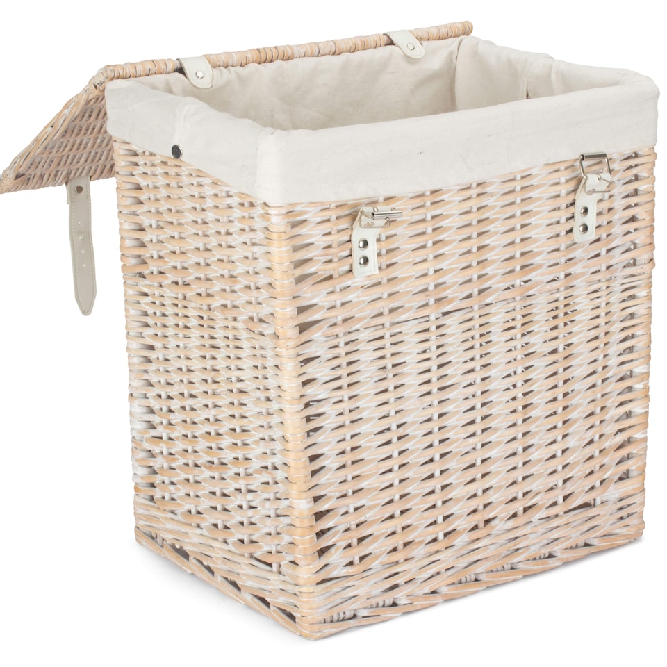 image 1 of Small Boutique White Wash Storage Laundry Hamper With Lining | White | White