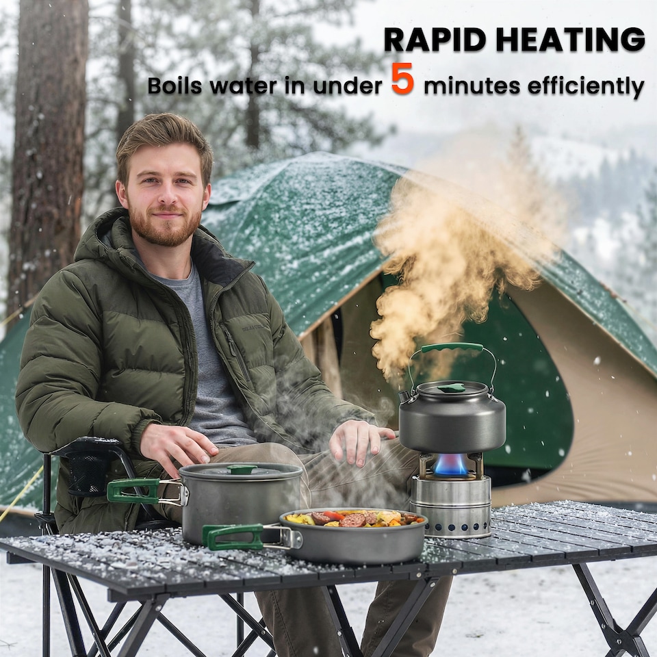 image 1 of Outsunny Camping Cookware Set for 2-3 People, Camping Cooking Kit, Grey | Grey | Grey, Army Green | Φ19 x 10 cm