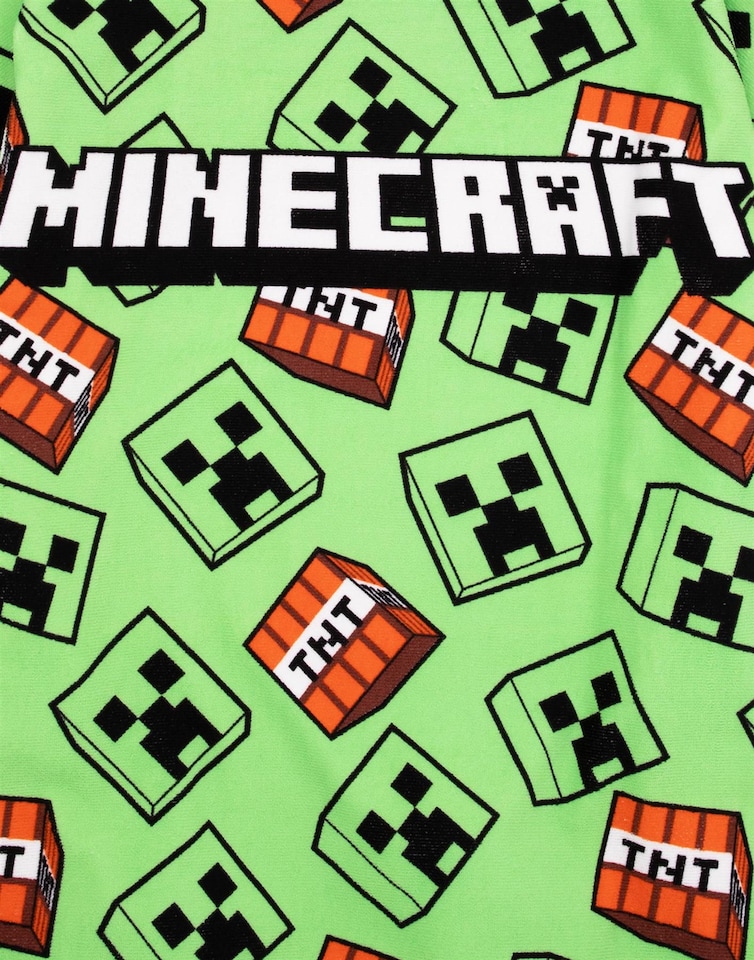 image 1 of Minecraft Kids Towel Poncho | Green Bath Towel For Boys & Girls | Creeper TNT Explosive Swimwear | Hooded Graphic Beach Cover Up | Cosy Swim Accessory Gift for Children