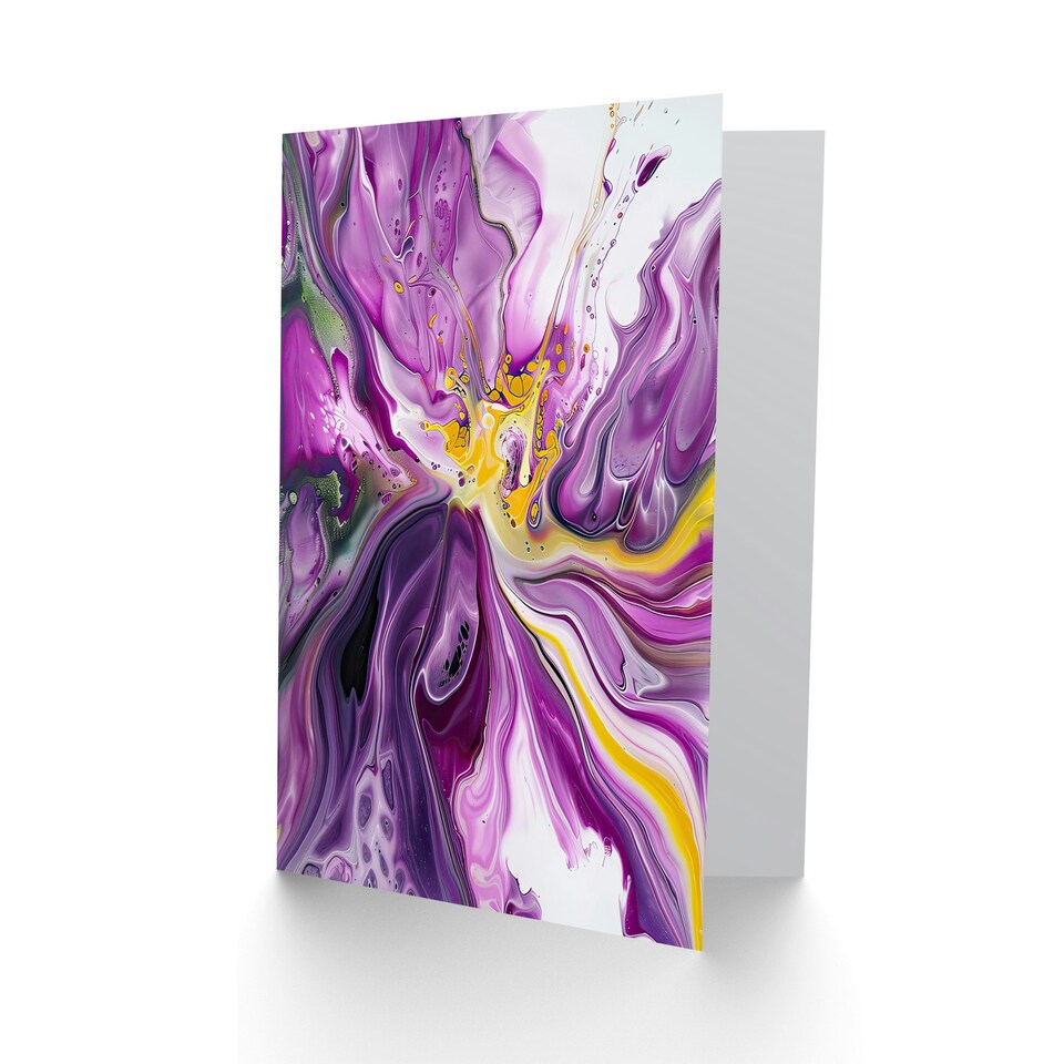 image 1 of Purple Yellow Modern Liquid Paint Him Her Birthday Card