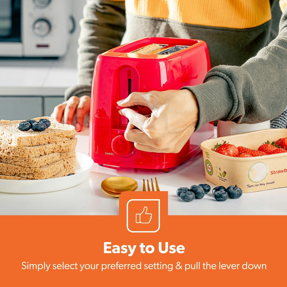 image 1 of GEEPAS Geepas 2 Slice Bread Toaster with 6 Level Browning Control - 650W, Red