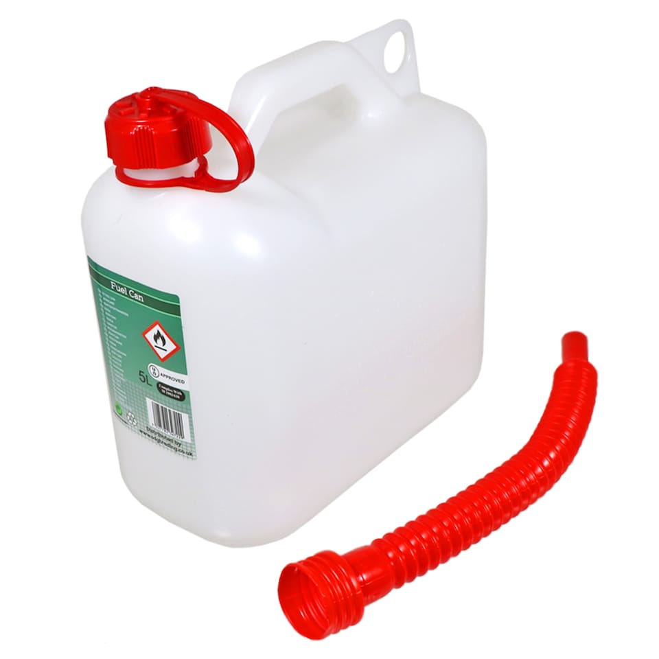 image 1 of SPARES2GO 5L Jerry Fuel Can Container Flexible Spout White 5 Litre Car Van Petrol Diesel Large