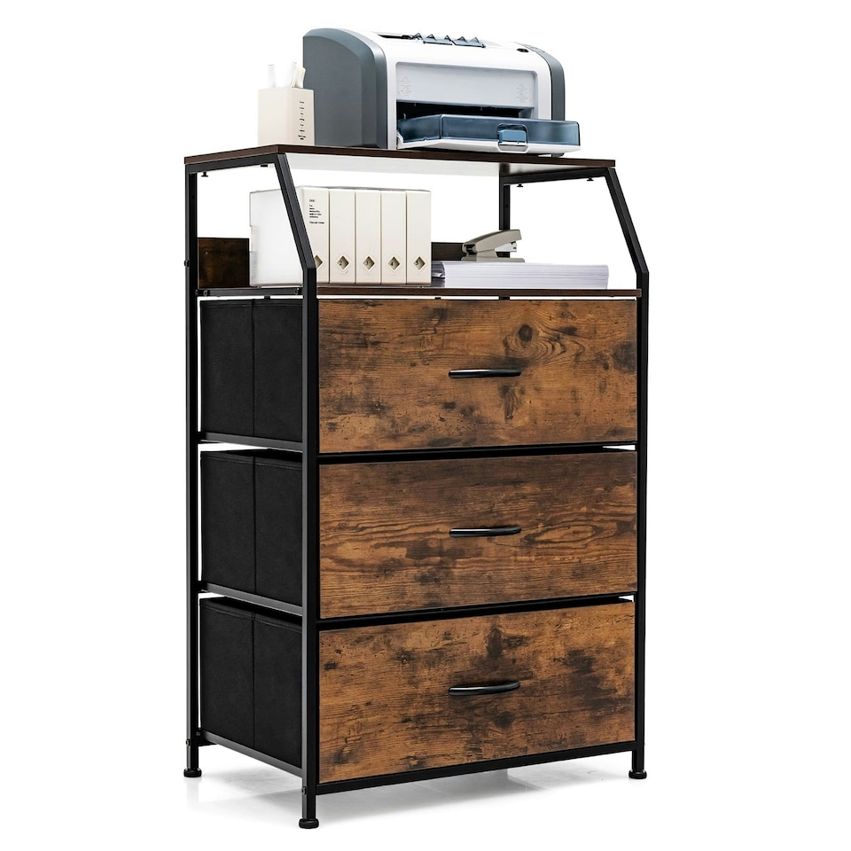image 1 of COSTWAY 3-Drawer Storage Cabinet Dresser Organizer W/ Shelf Brown