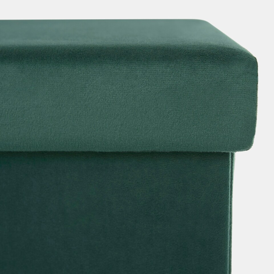 image 1 of OHS Matte Velvet Soft Long Rectangle Foldable Footstool Seat Storage Organiser Ottoman Green | Forest Green