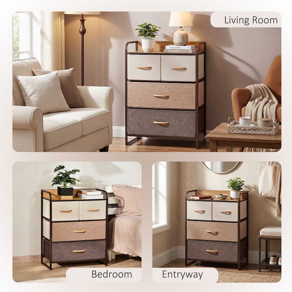 image 1 of HOMCOM Closet Dresser, Dresser Tower With 4 Easy Pull Fabric Drawer Steel Frame
