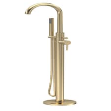 Balterley Connect Floor Standing Bath Shower Mixer Tap with High Curved Spout & Shower Kit | Copper | Brushed Brass | 1