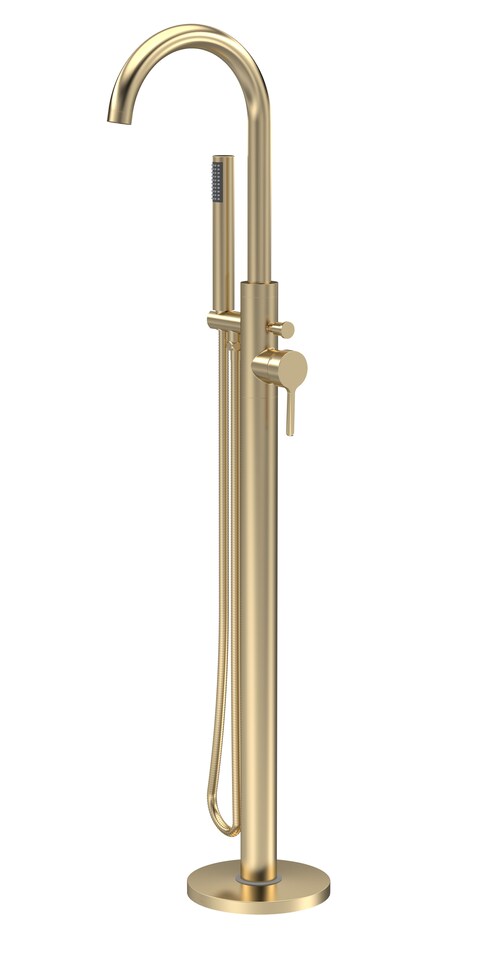 image 1 of Balterley Connect Floor Standing Bath Shower Mixer Tap with High Curved Spout & Shower Kit | Copper | Brushed Brass | 1