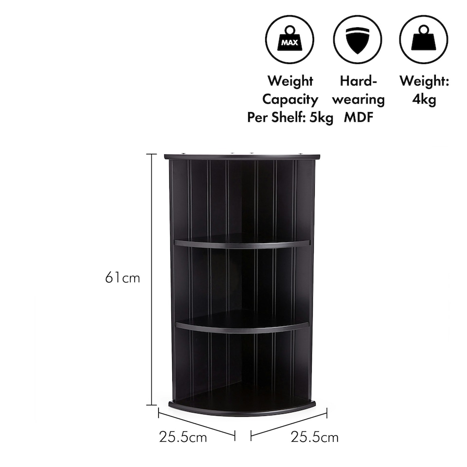 image 1 of VonHaus Shrewsbury Black Bathroom 3 Tier Corner Shelf