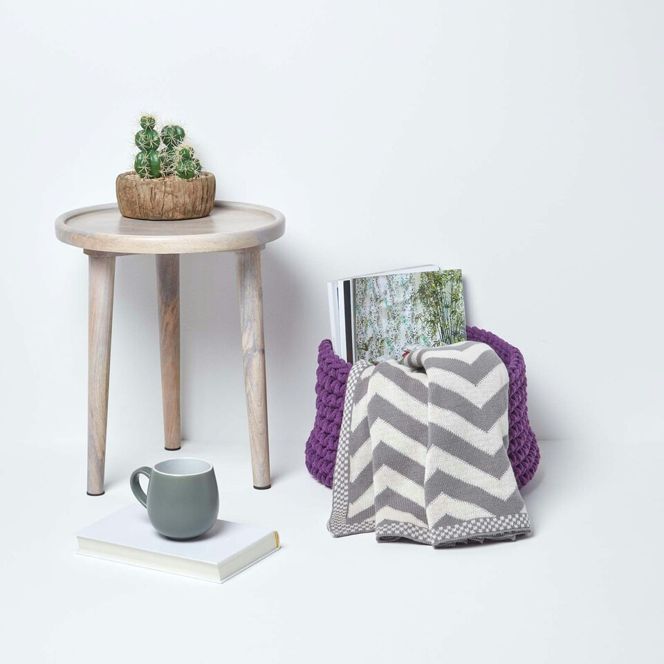 image 1 of Homescapes Deep Purple Cotton Knitted Round Storage Basket - 37 x 21 cm Purple | M
