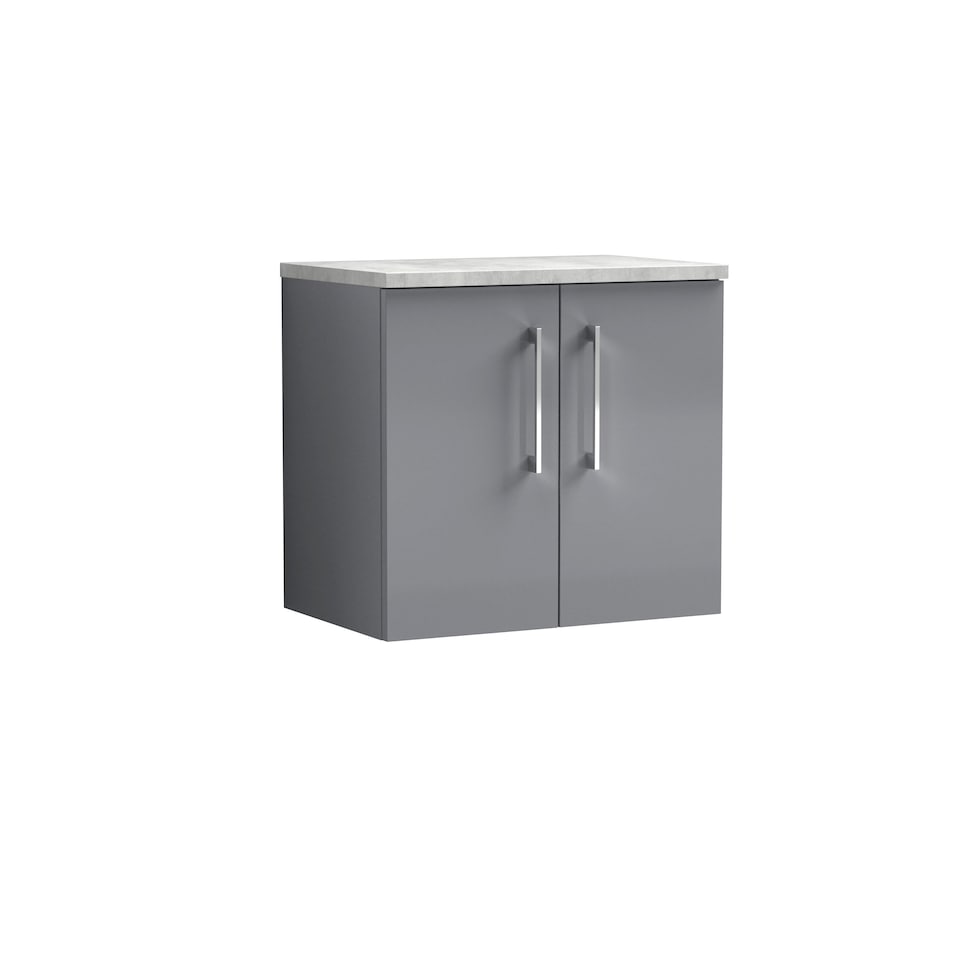 image 1 of Level 600mm Wall Hung 2 Door Unit with Laminate Worktop - Satin Grey
