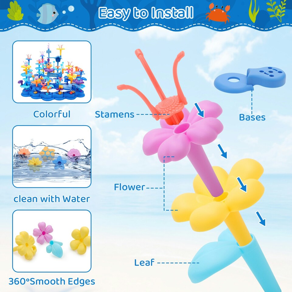 image 1 of 2 in 1 Ocean World and Flower Garden Building Toys 136 PCS STEM Construction Set for Kids