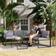 image 2 of Outsunny 3 Piece L Shaped Garden Furniture Set with Cushions, Garden Corner Sofa Set with 3-Seater Sofa, Loveseat and Tempered Glass Top Table for Outdoor, Grey