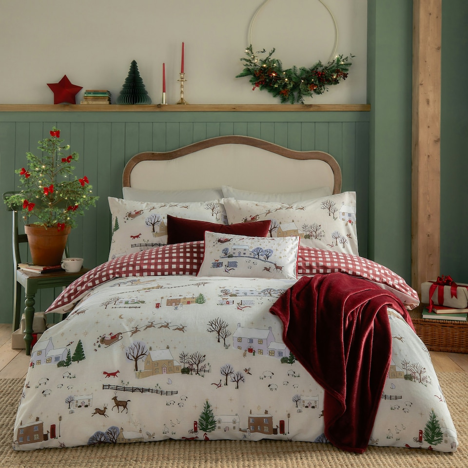 image 1 of furn. Cotswolds Christmas Printed Reversible Double Duvet Set Cream | Double