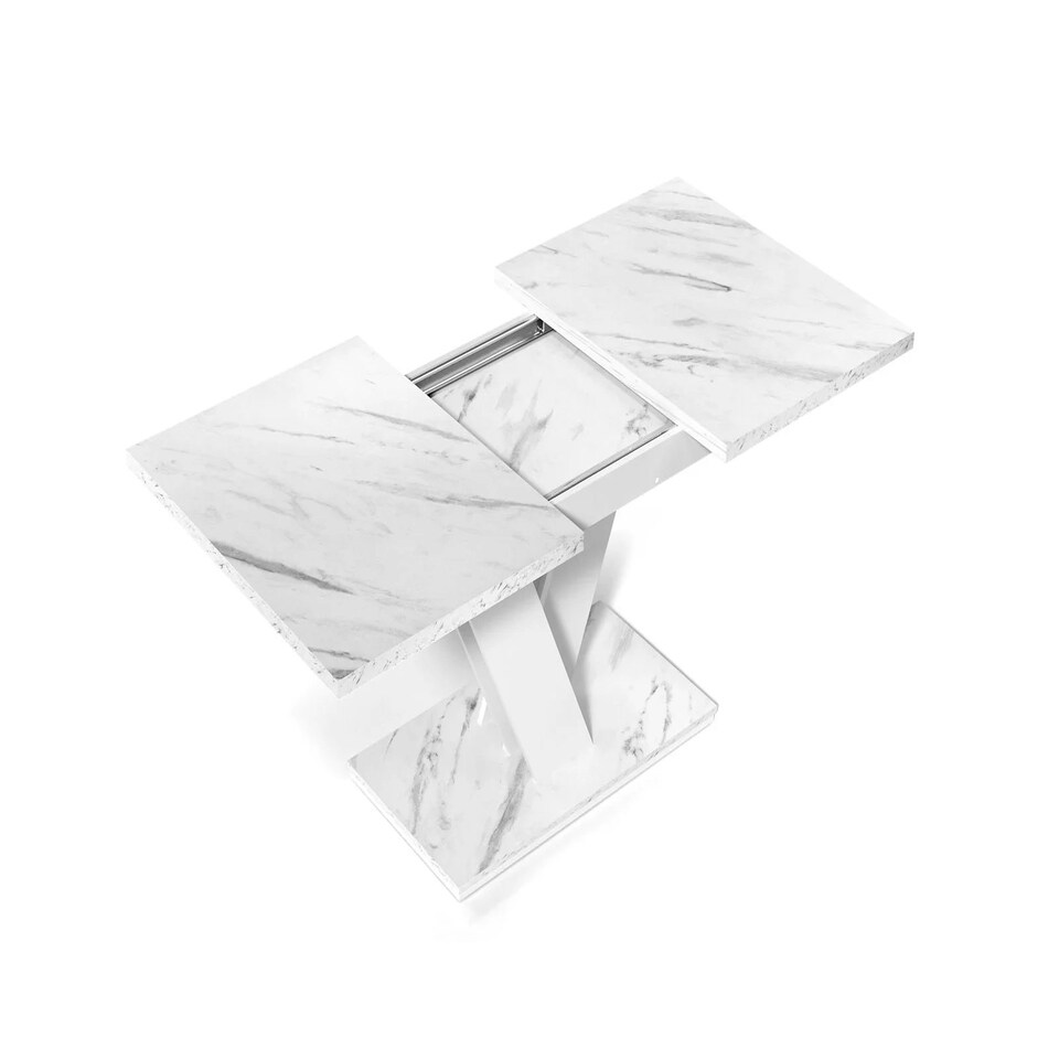 image 1 of White Marble Dining Table Extendable Marble Effect Top 120 160cm 6 8 Seater - Cari