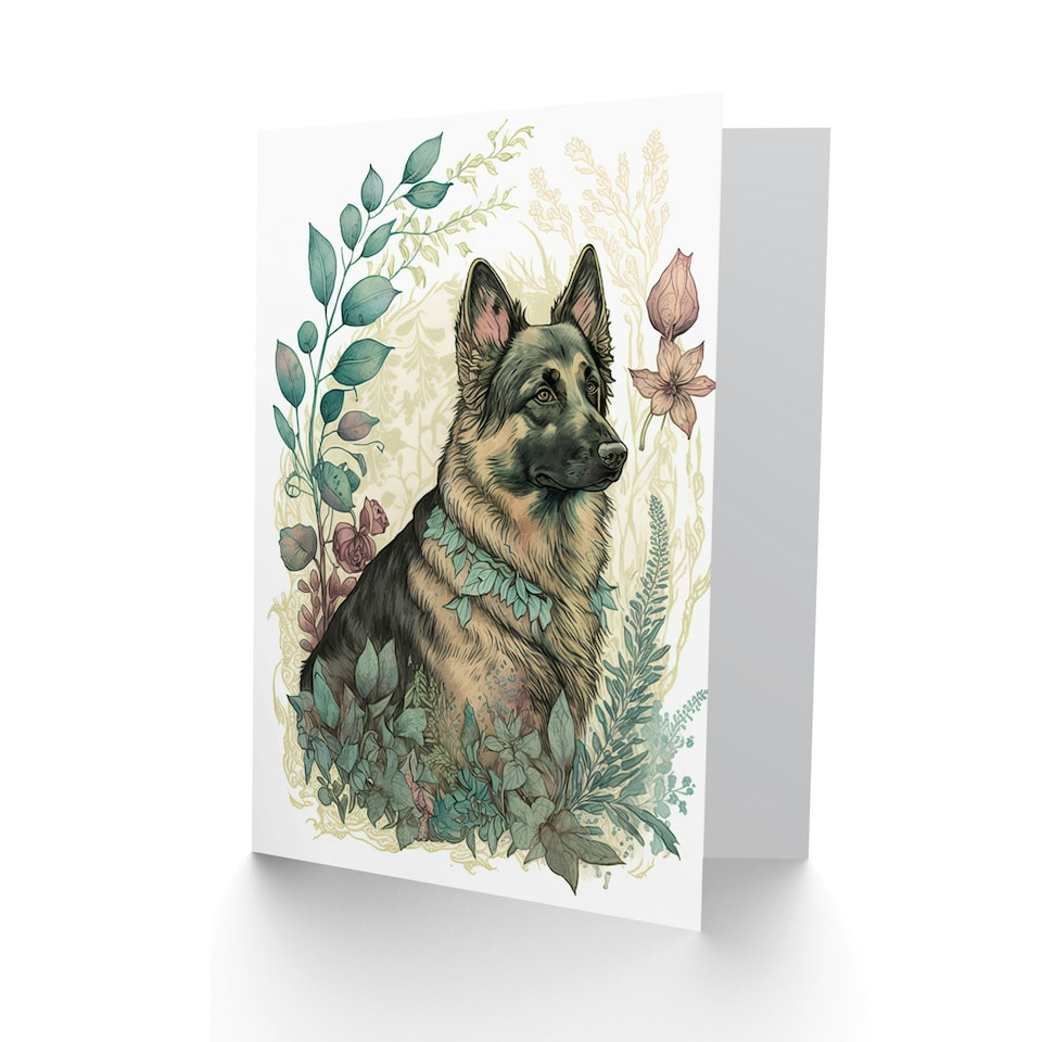 image 1 of Dog Lover German Shepherd Boho Animal Portrait Greeting Card
