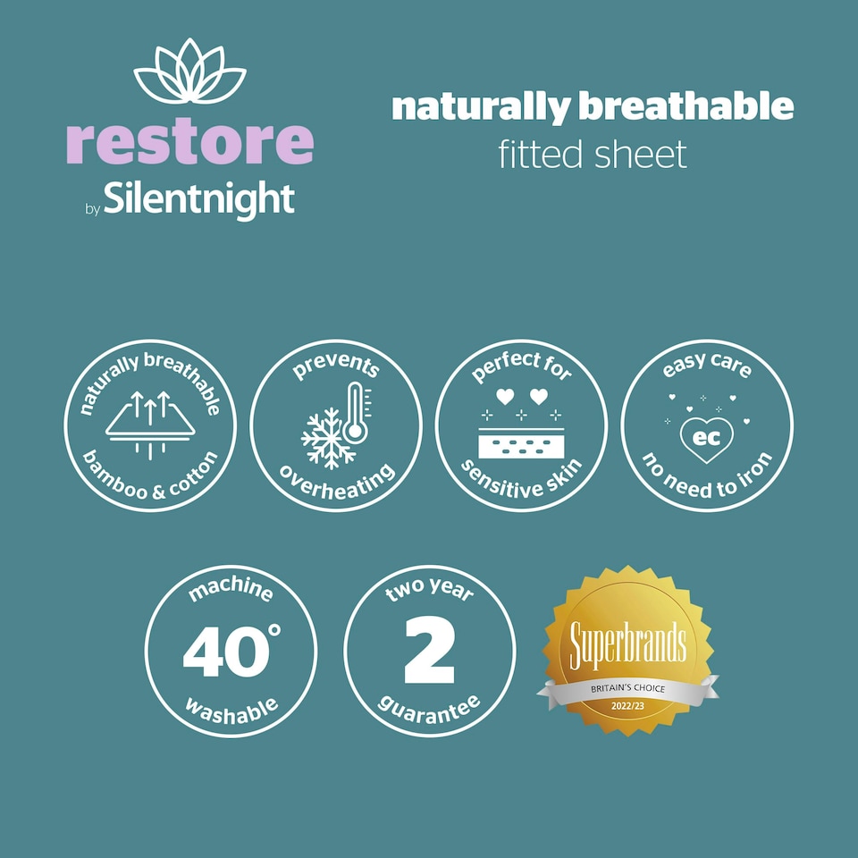 image 1 of Silentnight Restore Cooling Fitted Sheet, Luxurious Bamboo & Cotton Blend - Double