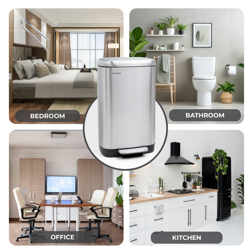 image 1 of Stainless Steel Rectangular Pedal Bin With Soft Close Lid Silver Waste Bin - 30L Silver