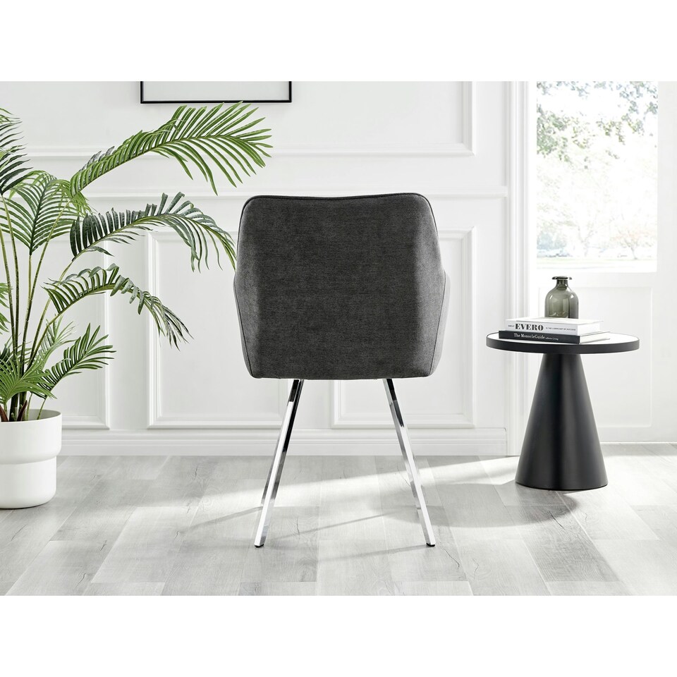 image 1 of Furniturebox 2x Falun Dark Grey Fabric Silver Leg Dining Chairs