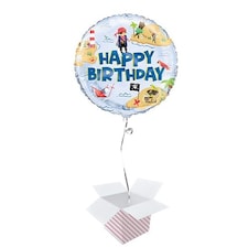 Ahoy Pirate Happy Birthday Round Foil Helium Balloon - Inflated Balloon in a Box