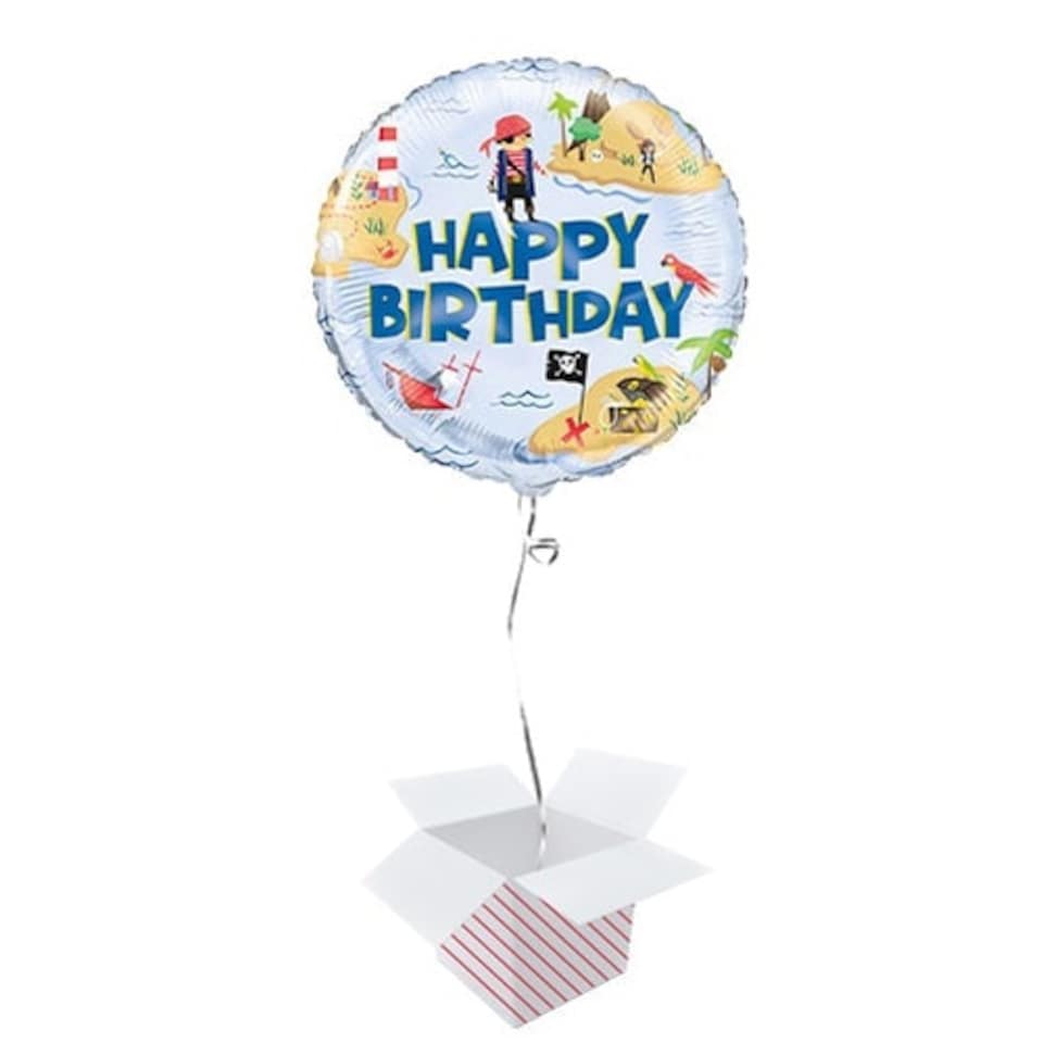 Ahoy Pirate Happy Birthday Round Foil Helium Balloon - Inflated Balloon in a Box