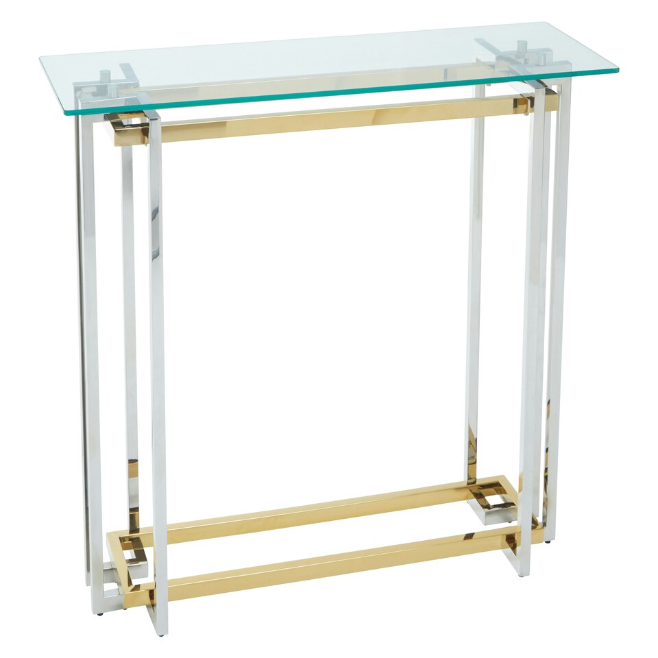 image 1 of Interiors by Premier Glass Top Console Table, Gold and Silver Luxury Console Table, Modern Style Console Table with Glass Top Gold