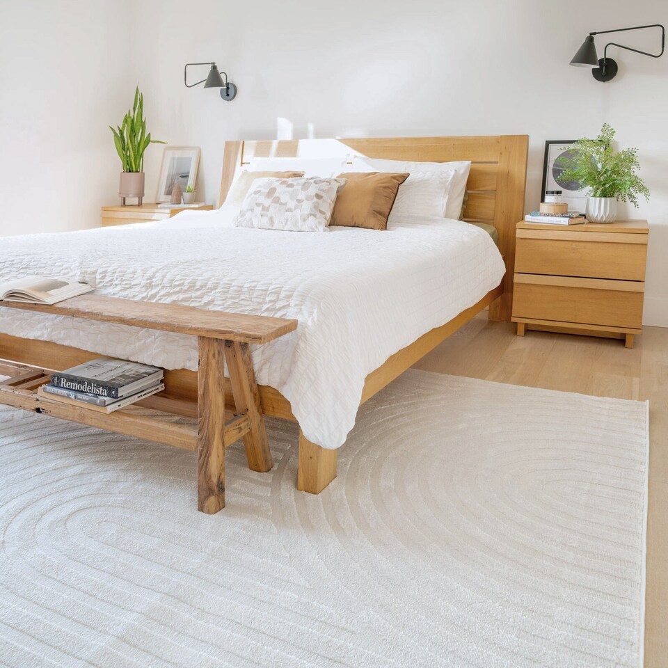 image 1 of KUKOON Retro Grooves Plush Pile Cream Beige Living Room Area Rug 200cm x 290cm