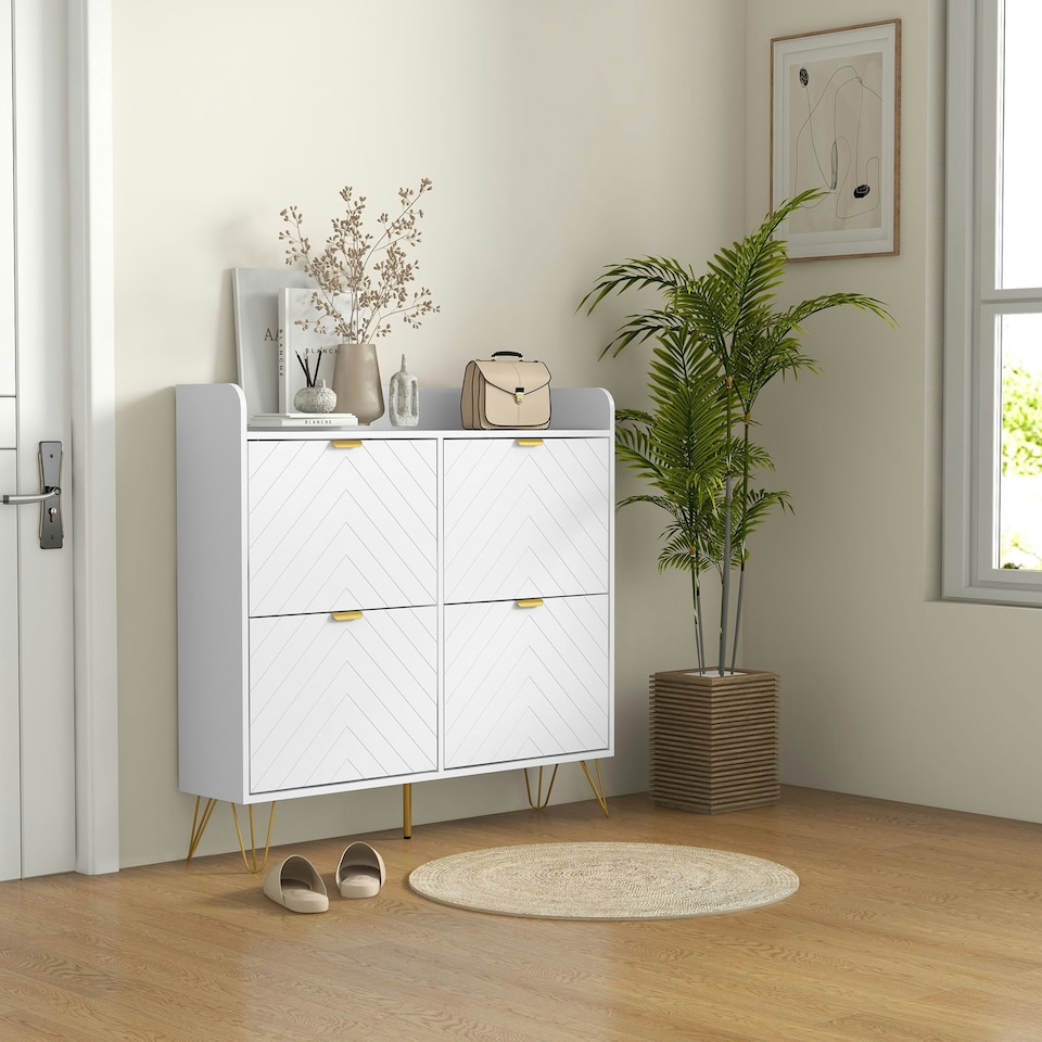 image 1 of HOMCOM Narrow Shoe Storage Cabinet with 4 Flip Drawers for 16 Pairs of Shoes
