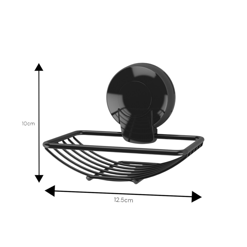 image 1 of Showerdrape Suctionloc Black Suction Wall Mounted Soap Basket with Mounting Discs | Black | 1