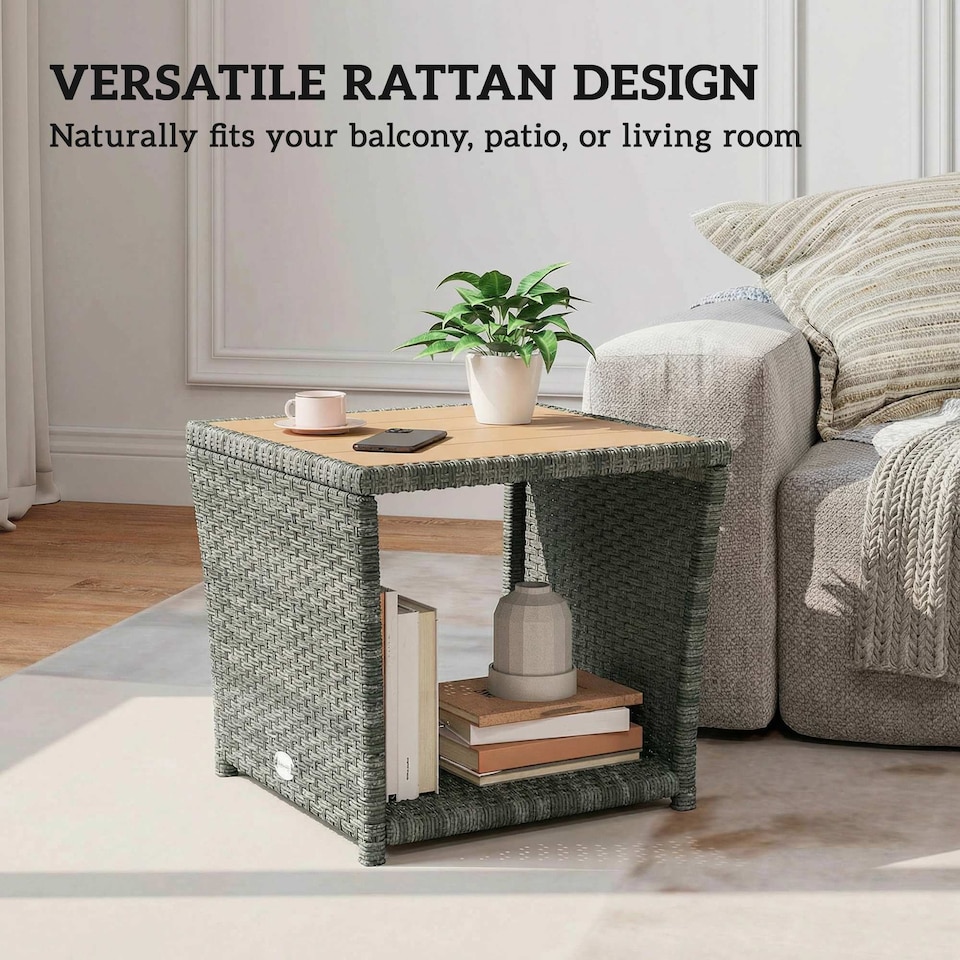 image 1 of Outsunny Side Table 2-Tier with Storage Shelf/Light Grey | Grey | Light Grey | 45 x 45 x 43 cm