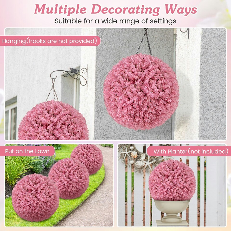 image 1 of COSTWAY 2PCS Artificial Plant Topiary Balls 44CM Decorative Balls Pink | One Size