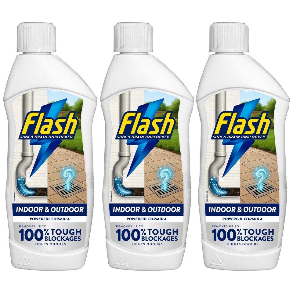 image 1 of Flash Indoor & Outdoor Sink and Drain Unblocker 3 x 500ml