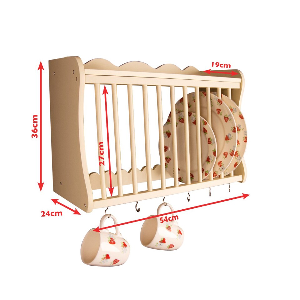 image 1 of Minack Buttermilk / Cream Wooden Kitchen Plate Rack, Shelf, Hooks, Wall mounted | Cream | Buttermilk