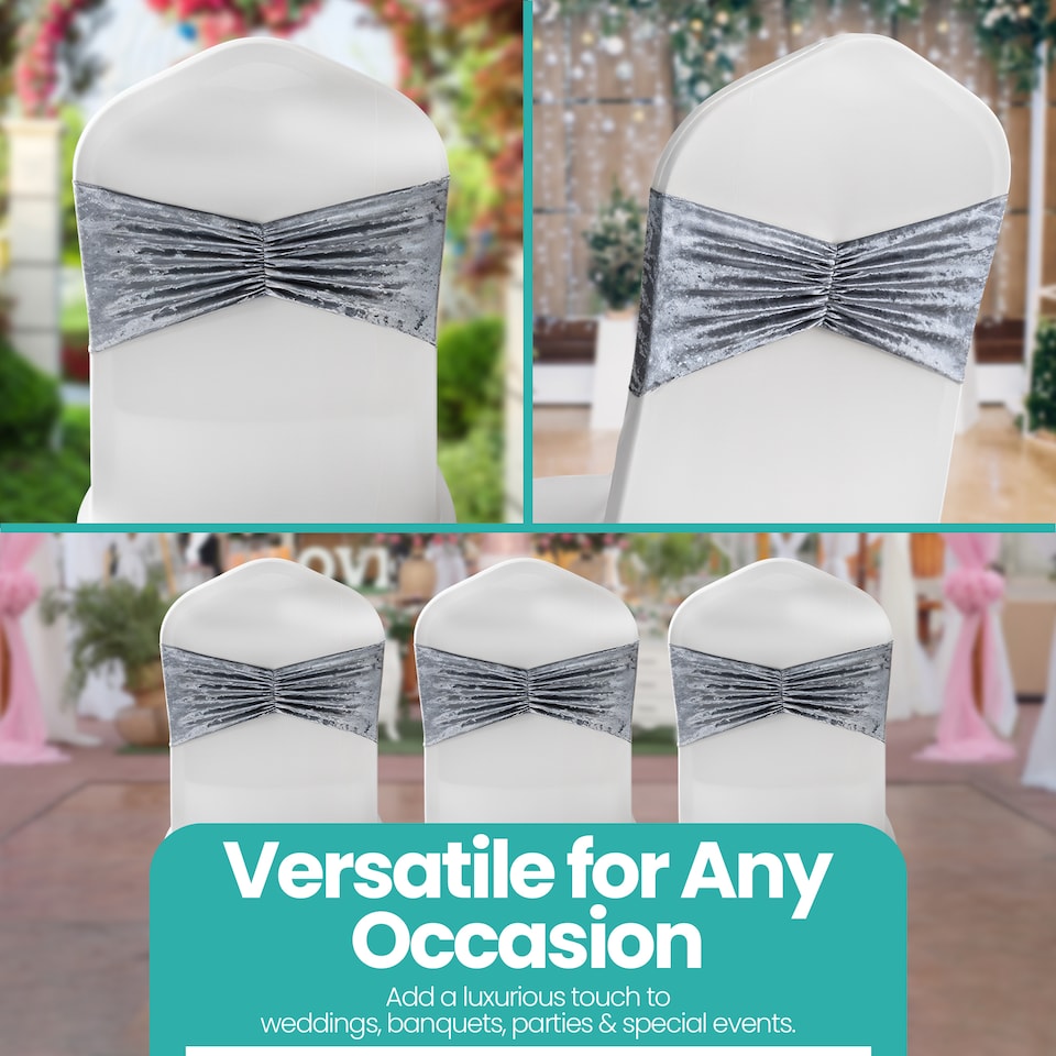 image 1 of Crushed Velvet Chair Band, Glitz Shiny Fabric Sashes - 1pc