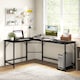 image 7 of COSTWAY L-Shaped Desk with Power Outlet Computer Desk Black