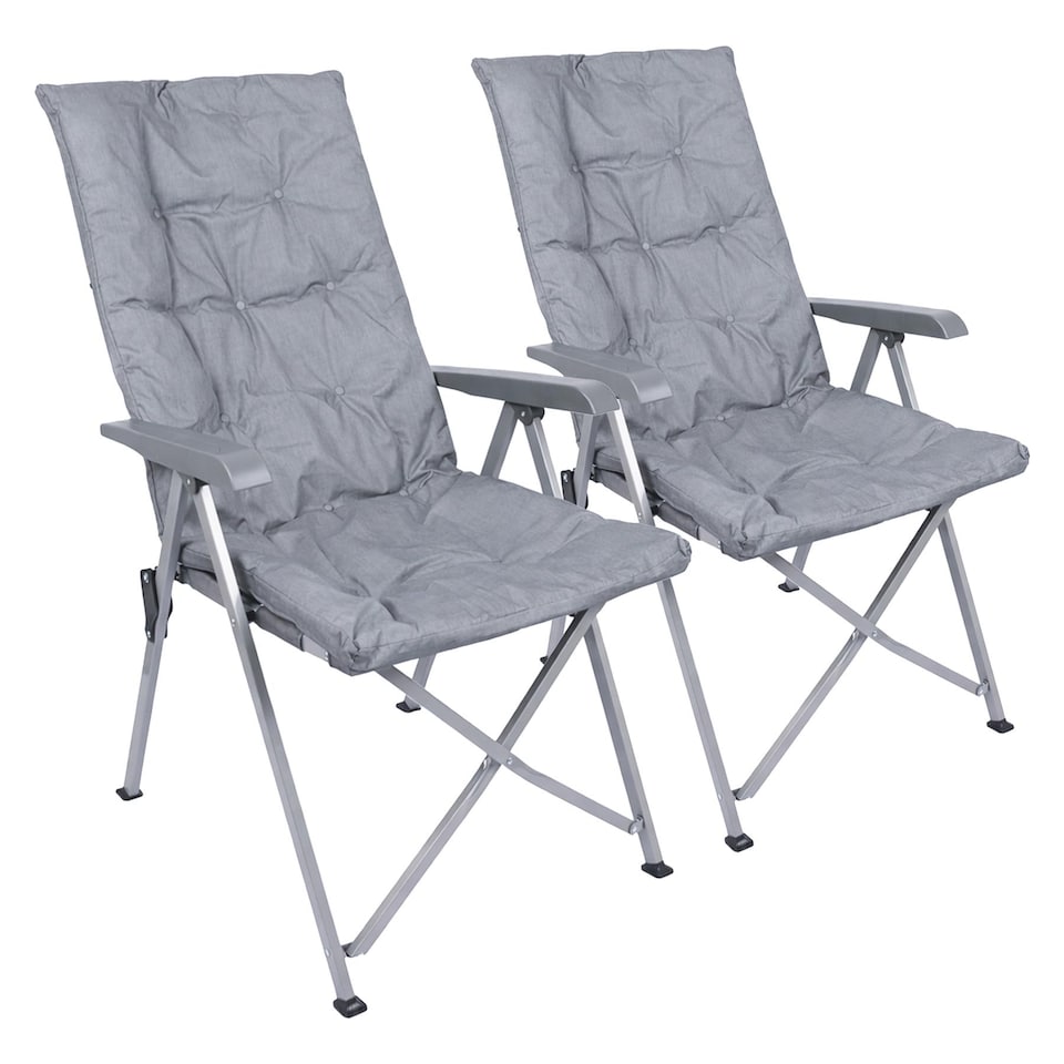 image 1 of Harbour Housewares High Back Padded Camping Chairs - Set of 2 Grey Folding Reclining Garden Beach Fishing Picnic Seats Carry Bags