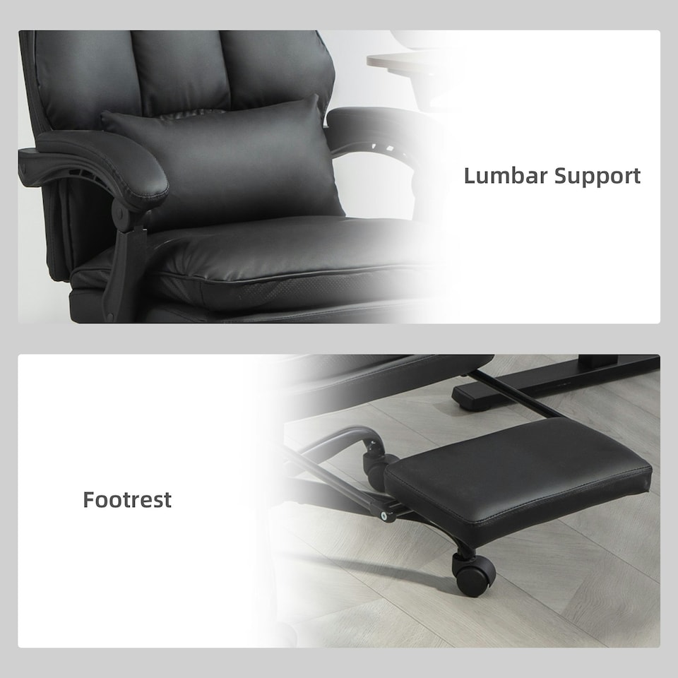 image 1 of HOMCOM Executive Office Chair, PU Leather Desk Chair with Armrests Black