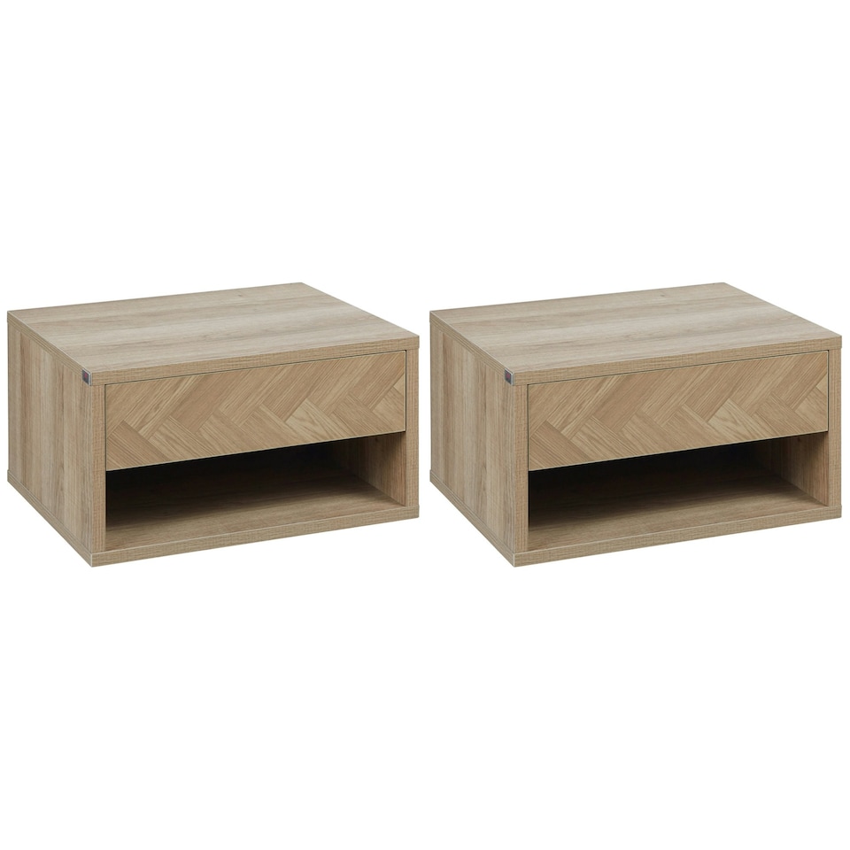 image 1 of HOMCOM Floating Bedside Table Set of 2 Wall Mounted Nightstand W/ Drawer Black