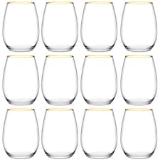 Queensway Home & Dining Gold Rim Glass Tumblers 350ml | Clear | 12 Glasses