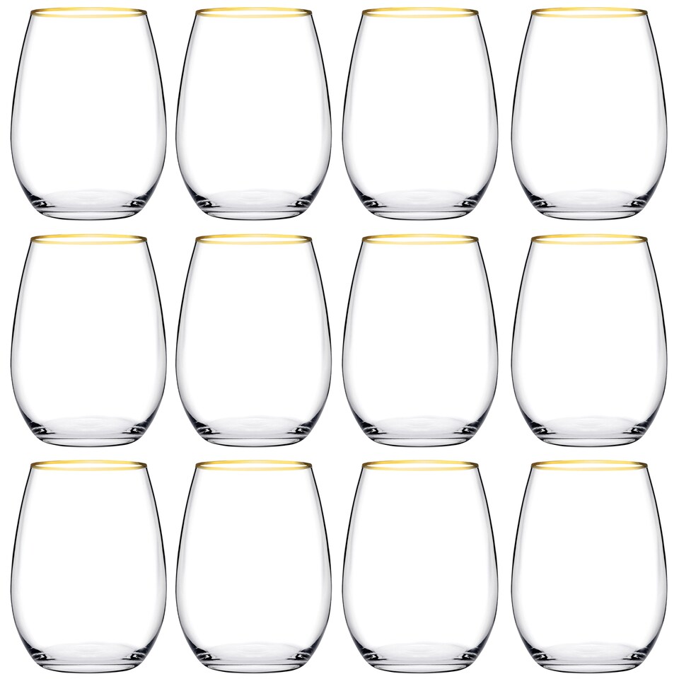 image 1 of Queensway Home & Dining Gold Rim Glass Tumblers 350ml | Clear | 12 Glasses