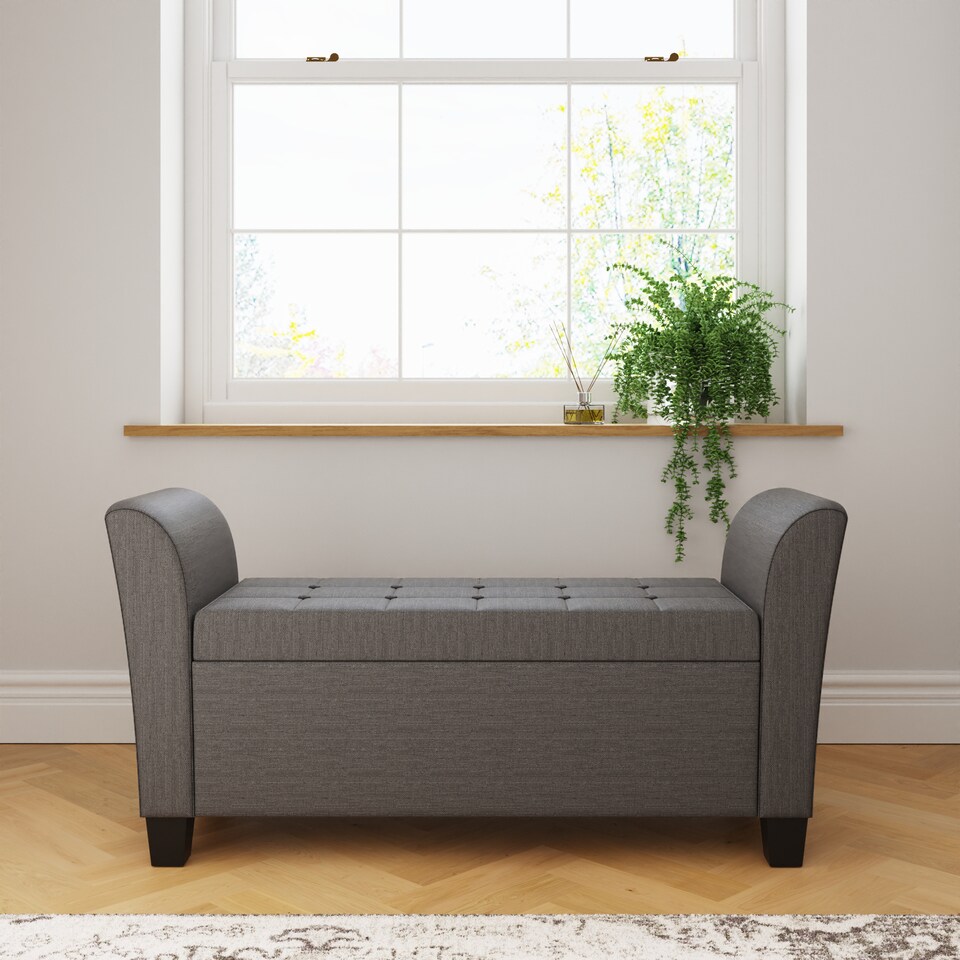 image 1 of Verona Upholstered Window Seat | Grey | Charcoal Grey