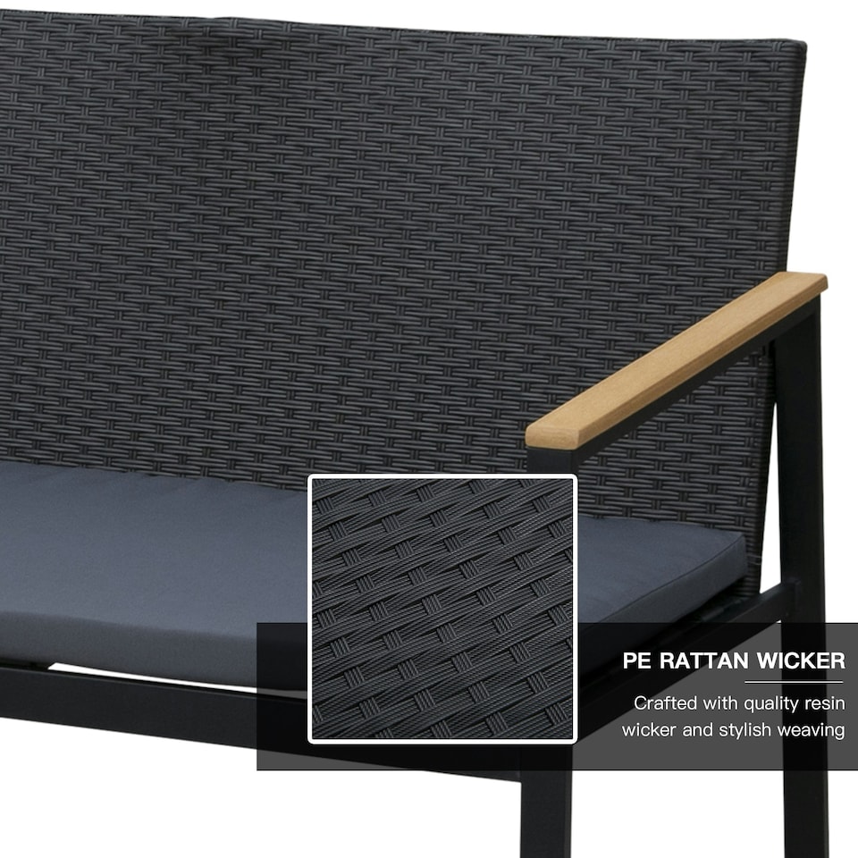 image 1 of Outsunny 4-Piece Cushioned Outdoor Rattan Wicker Chair and Loveseat Furniture