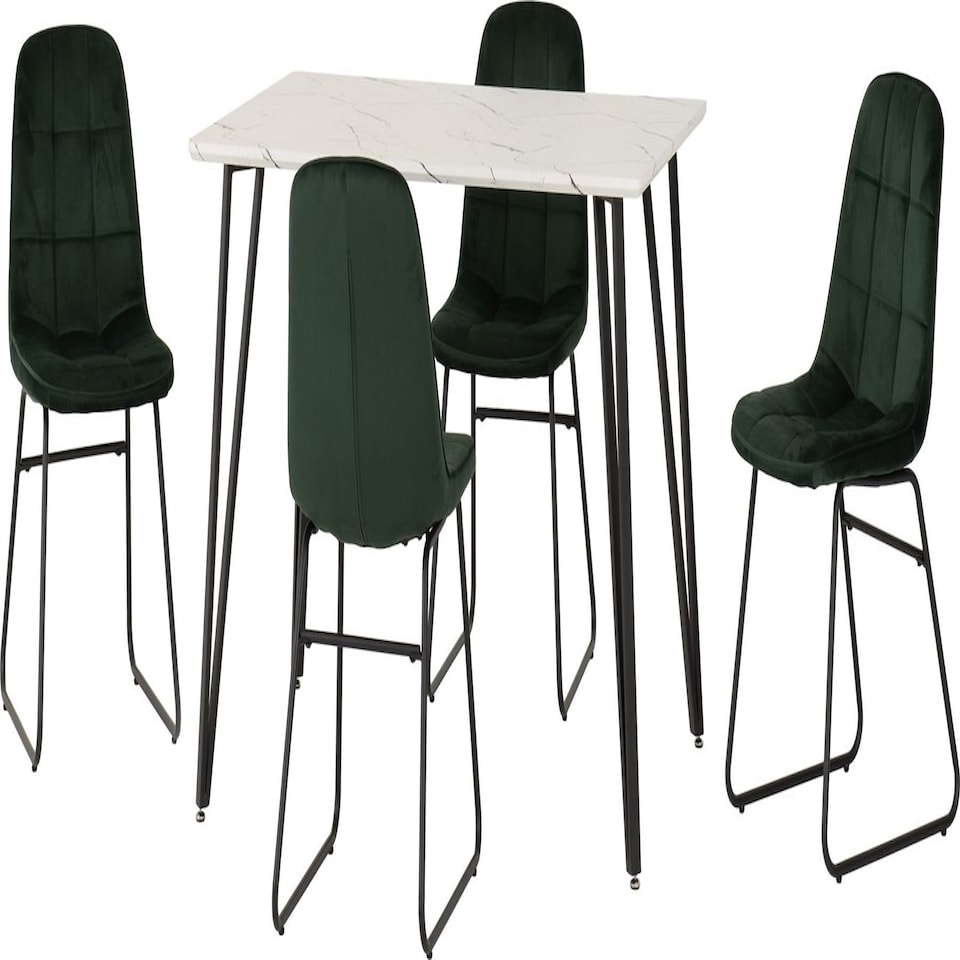 image 1 of Marlow Dining Set with Lukas Chairs White | White Marble/Emerald Green