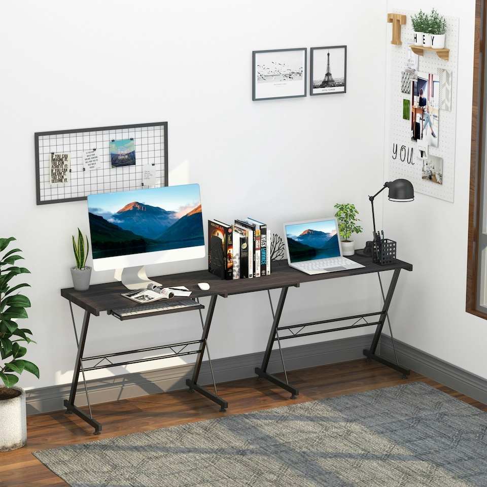 image 1 of HOMCOM L Shape Desk Straight Corner Table Office Gaming Laminated Sturdy Black