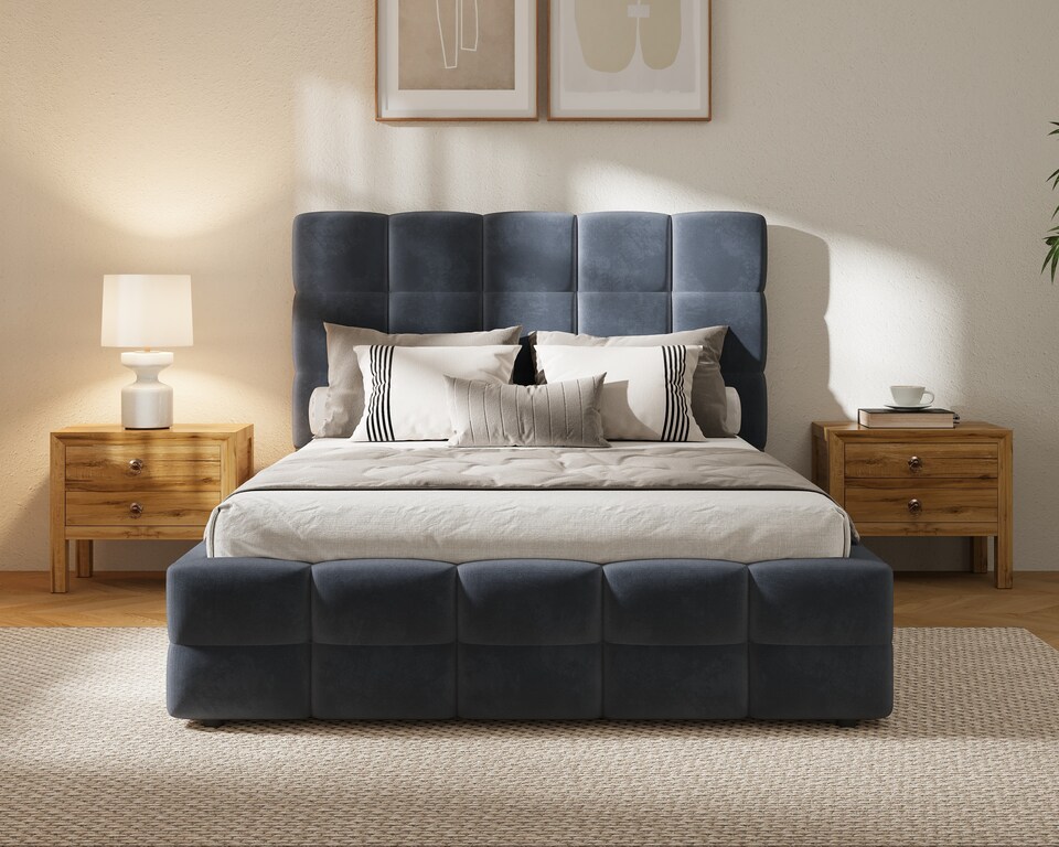 image 1 of Ezysleep Windsor Soft Touch Velvet Upholstered Gas Lift Ottoman Bed Frame | Grey | Grey