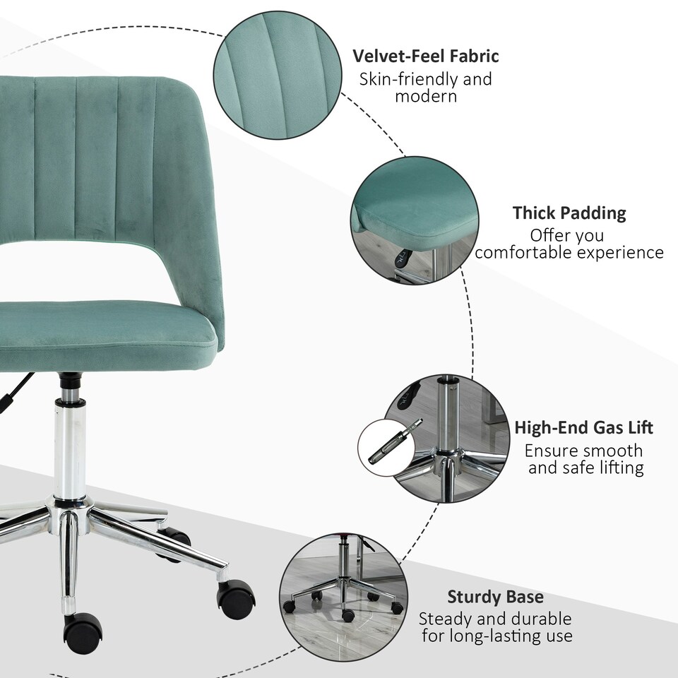 image 1 of Vinsetto Mid-Back Swivel Home Office Chair Scallop Computer Desk Chair Green