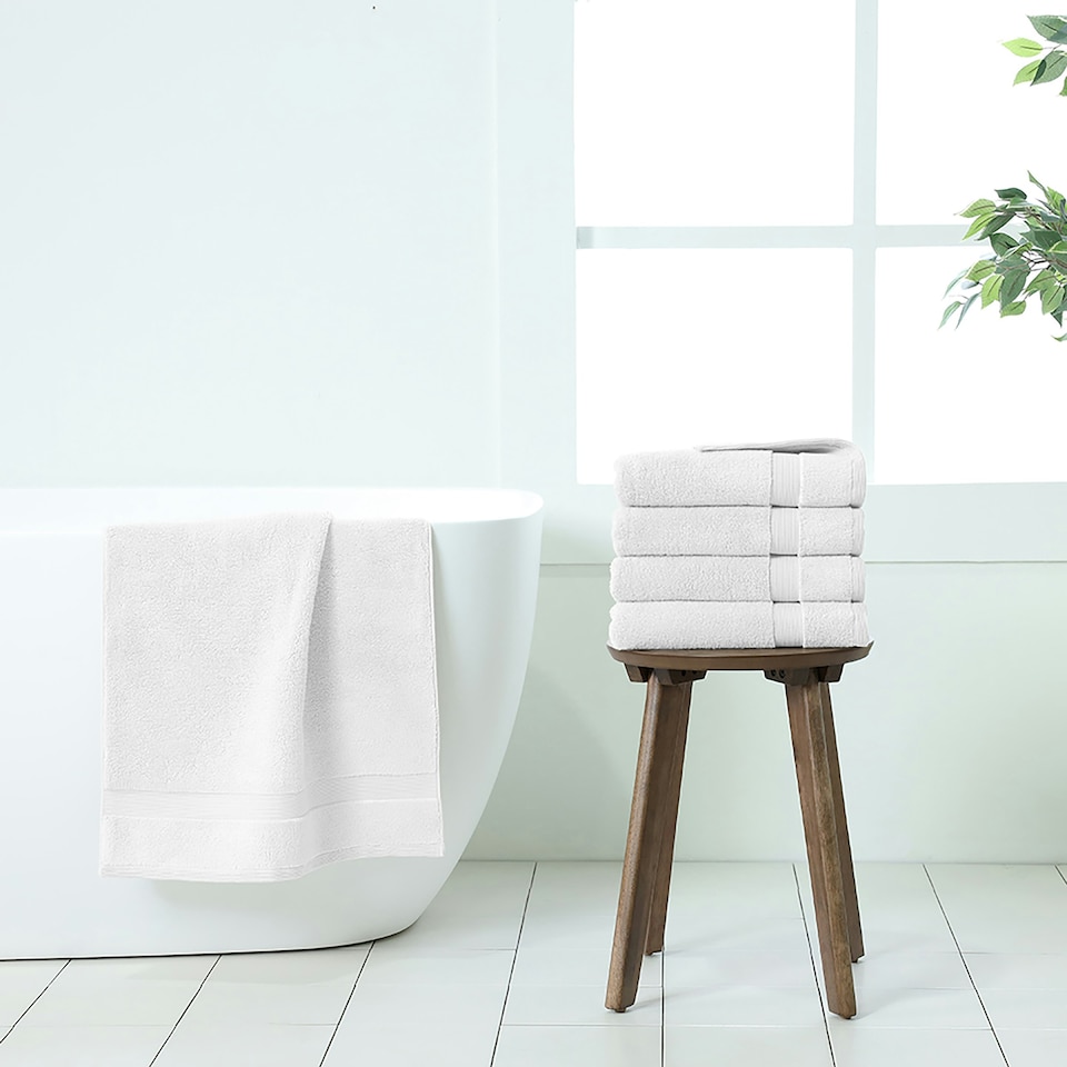 image 1 of 100% Cotton White Hand Towels (Pack of 4) White | Hand towel