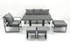 image 2 of Fimous Outdoor Aluminium Garden Furniture Set with Adjustable Rising Lifting Dining Table 3 Seater Sofa Chair 3 Footstools Dark Grey